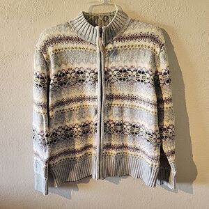 Tiara International Fair Isle cardigan Colorful Blue Zip Sz Large